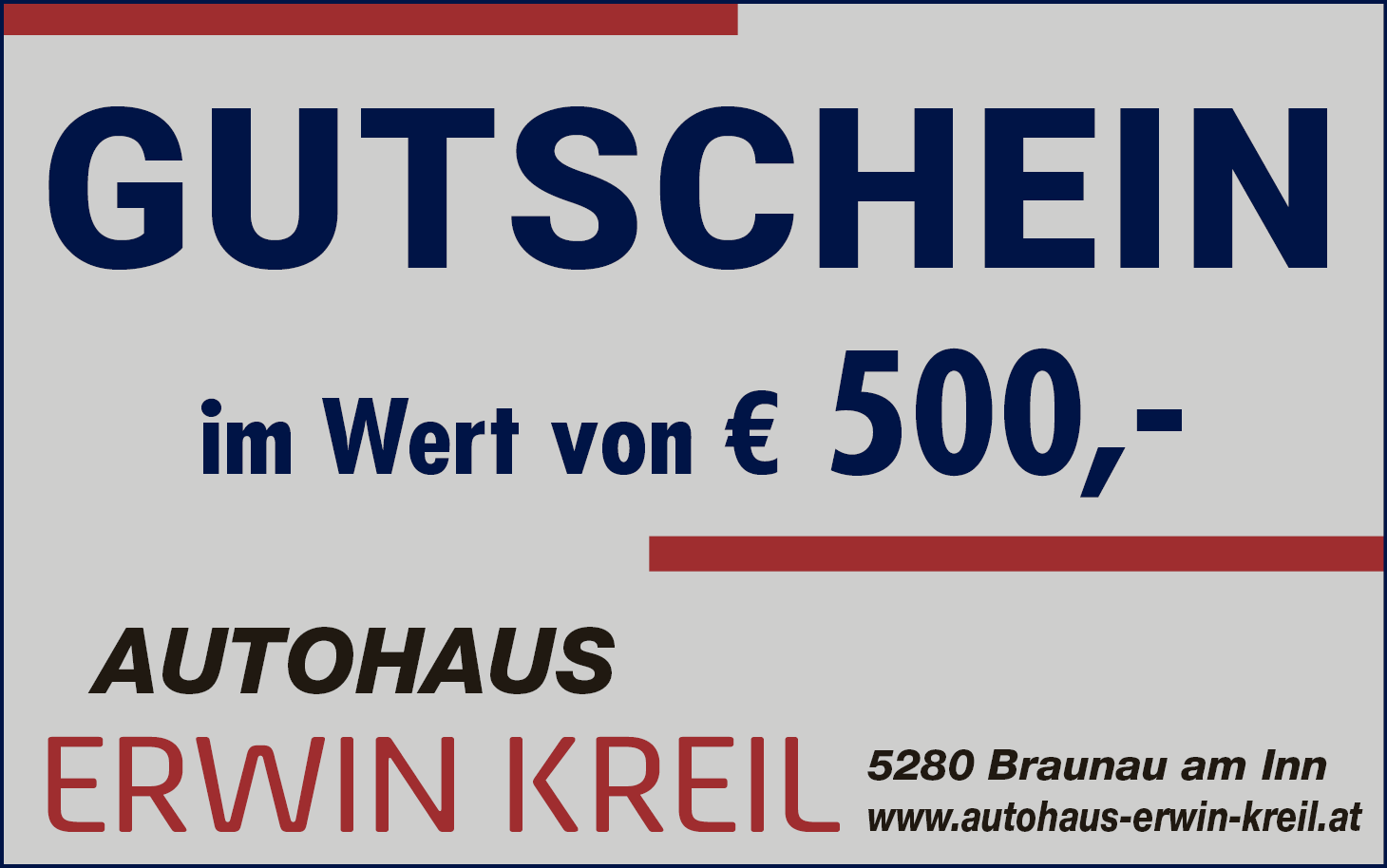 Gutschein 500€ für Werkstatt und Autokauf vom Autohaus Erwin Kreil – Bild 1