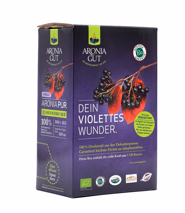 Bio Aronia PUR Direktsaft Vorteilpaket: 4 x 3 L – Bild 1