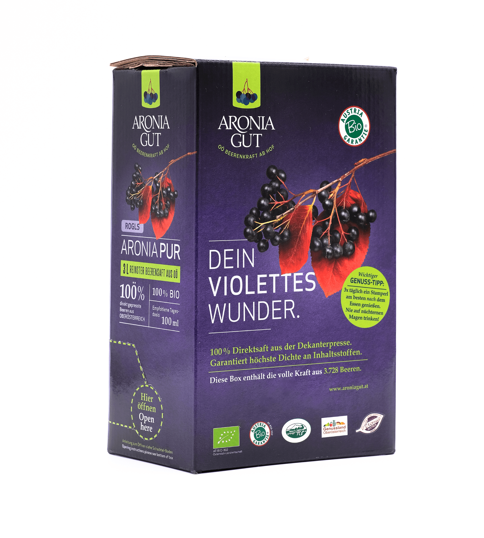 Bio Aronia PUR Direktsaft Vorteilpaket: 4 x 3 L – Bild 1