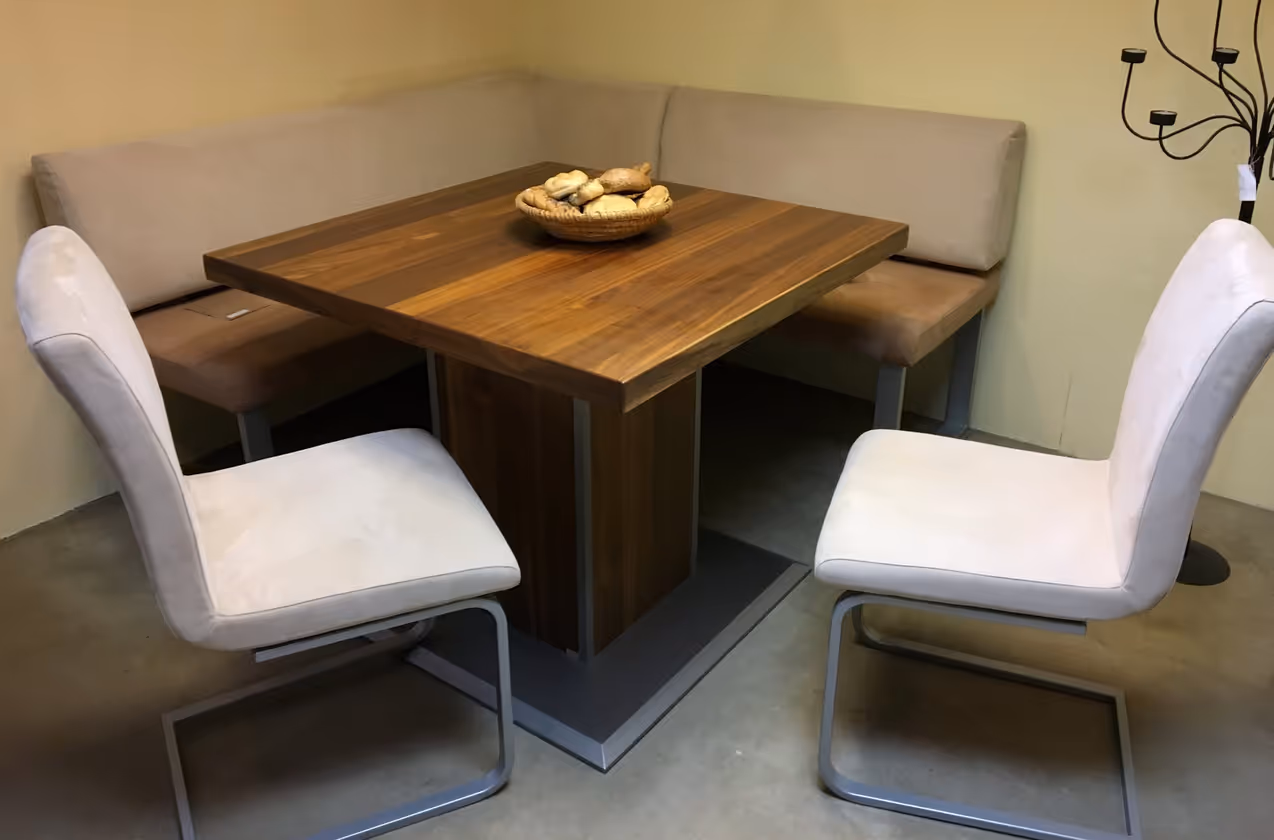 Eckbankgruppe 160x160 cm - Esstisch mit Verschiebeplatte in Nussbaum Echtholz – Bild 1