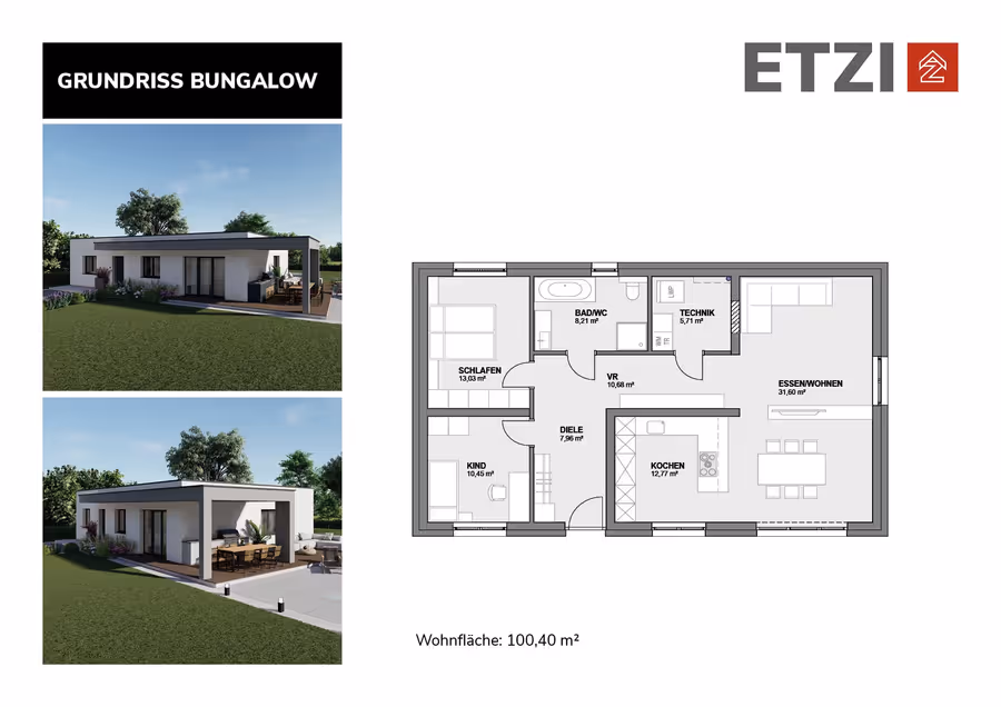 Rohbau Bungalow inkl. Fenster und Haustüre – Bild 3