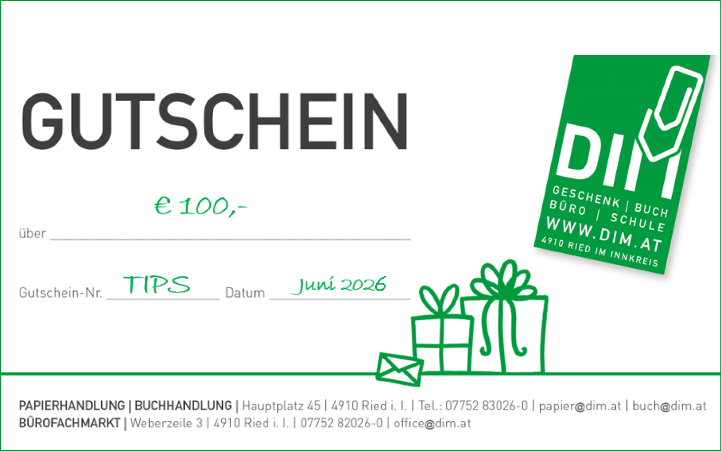 € 100 Wertgutschein Buchhandlung DIM – Bild 1